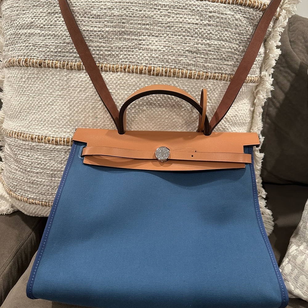 Chic Blue and Tan Shoulder Bag